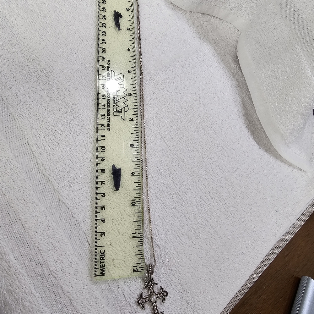 BA Indonesia 925 Silver Cross Necklace With White Pearl - Picture 9 of 11